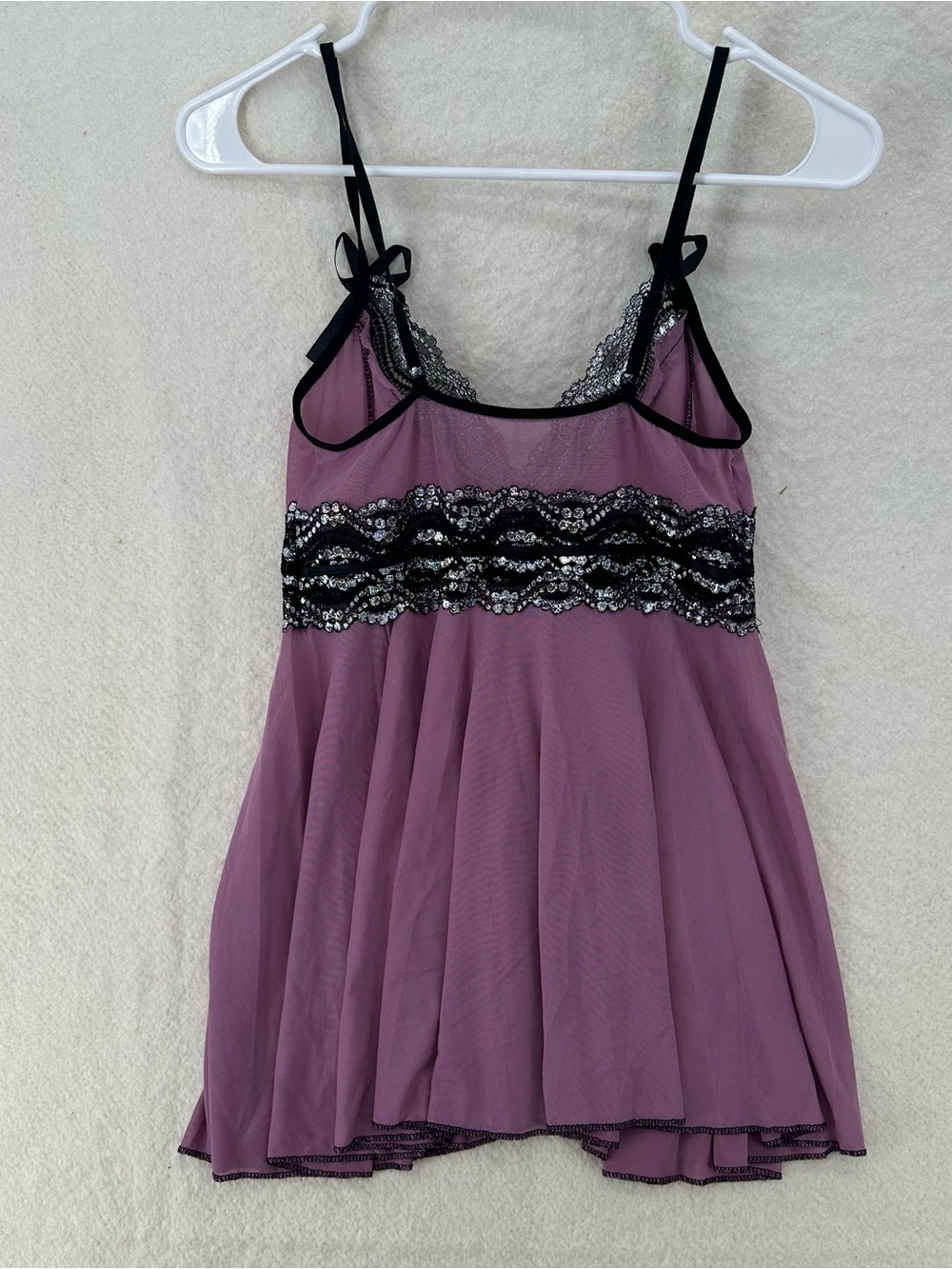 SOLDBabydoll Lace Coquette Black and Purple Cami Top - Picture 4 of 6